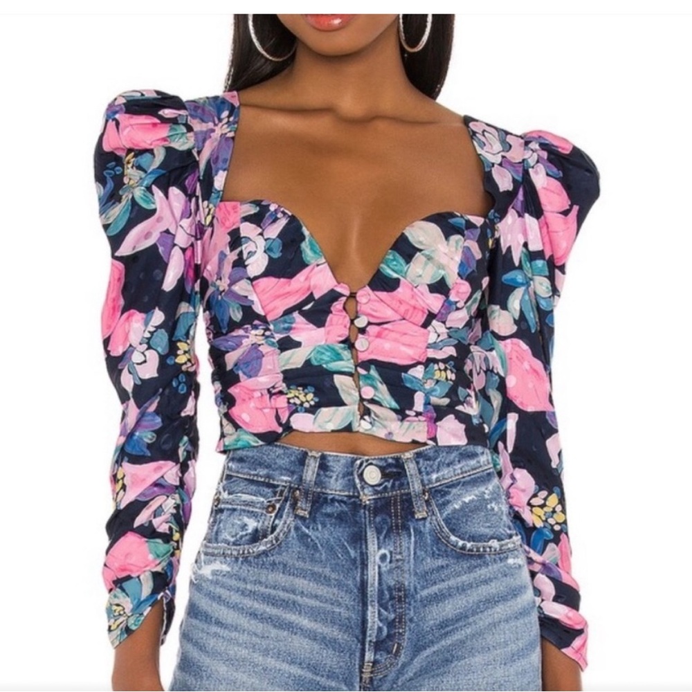 For Love & Lemons Floral Crop Top Size M